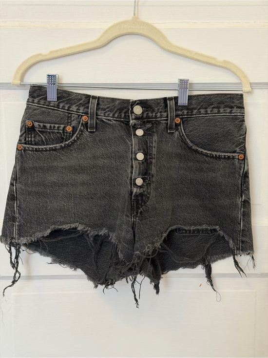 Levi's Pants - Levi's Black Washed Button-Front Distressed Denim 501 Shorts